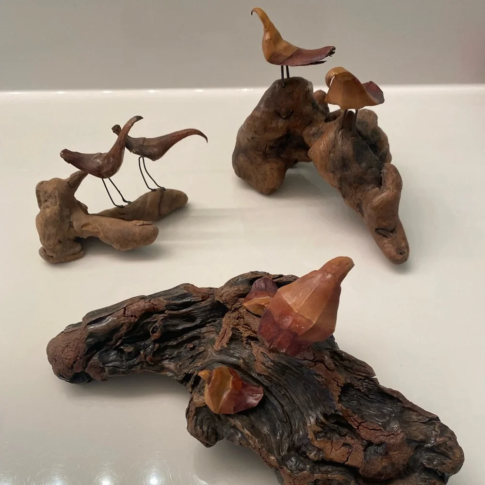 MCM Vintage home decor birds on the wood sculpture